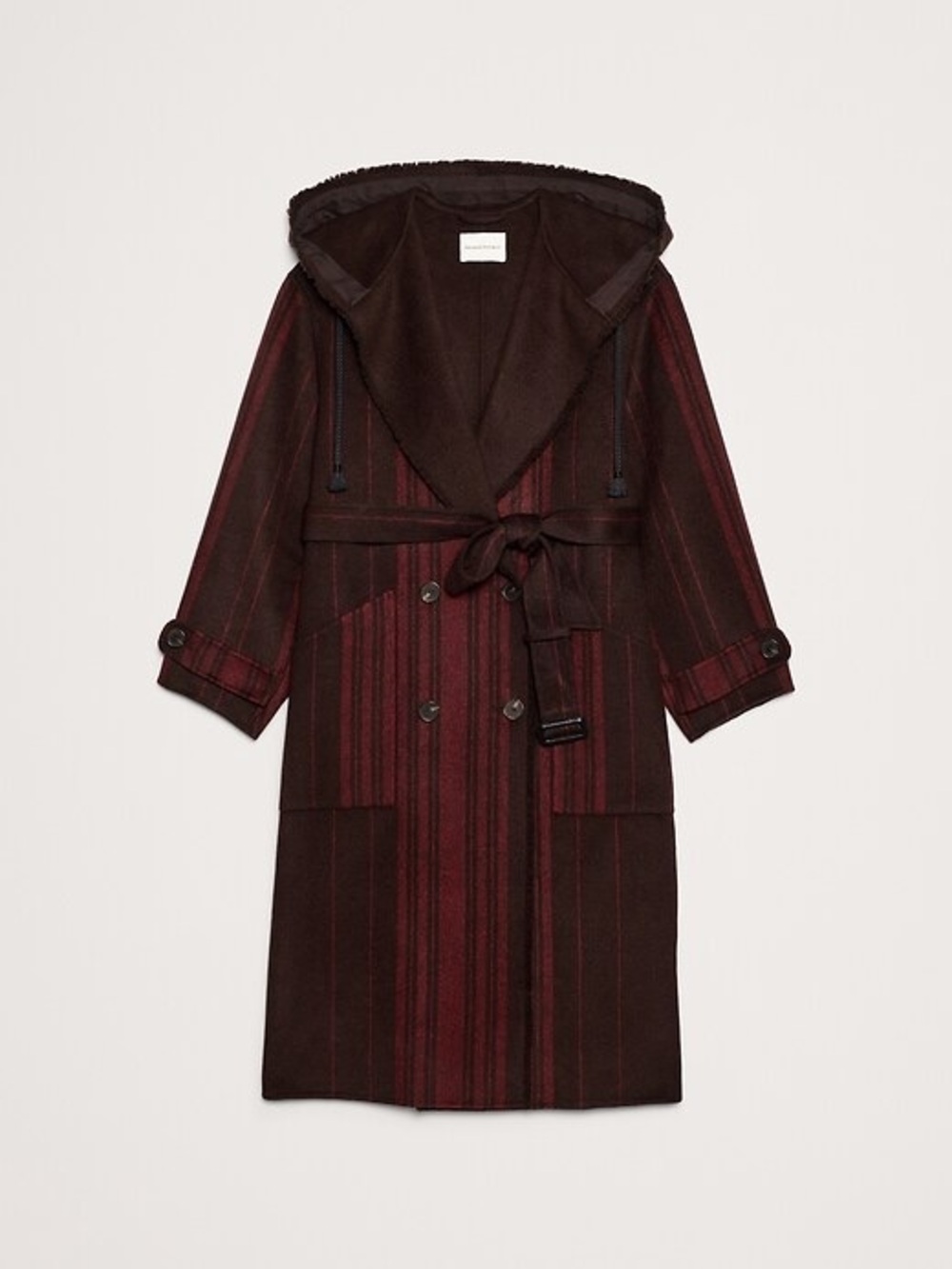 NWT Banana Republic Burgundy Striped Double-Faced Wool-Blend Parka Coat